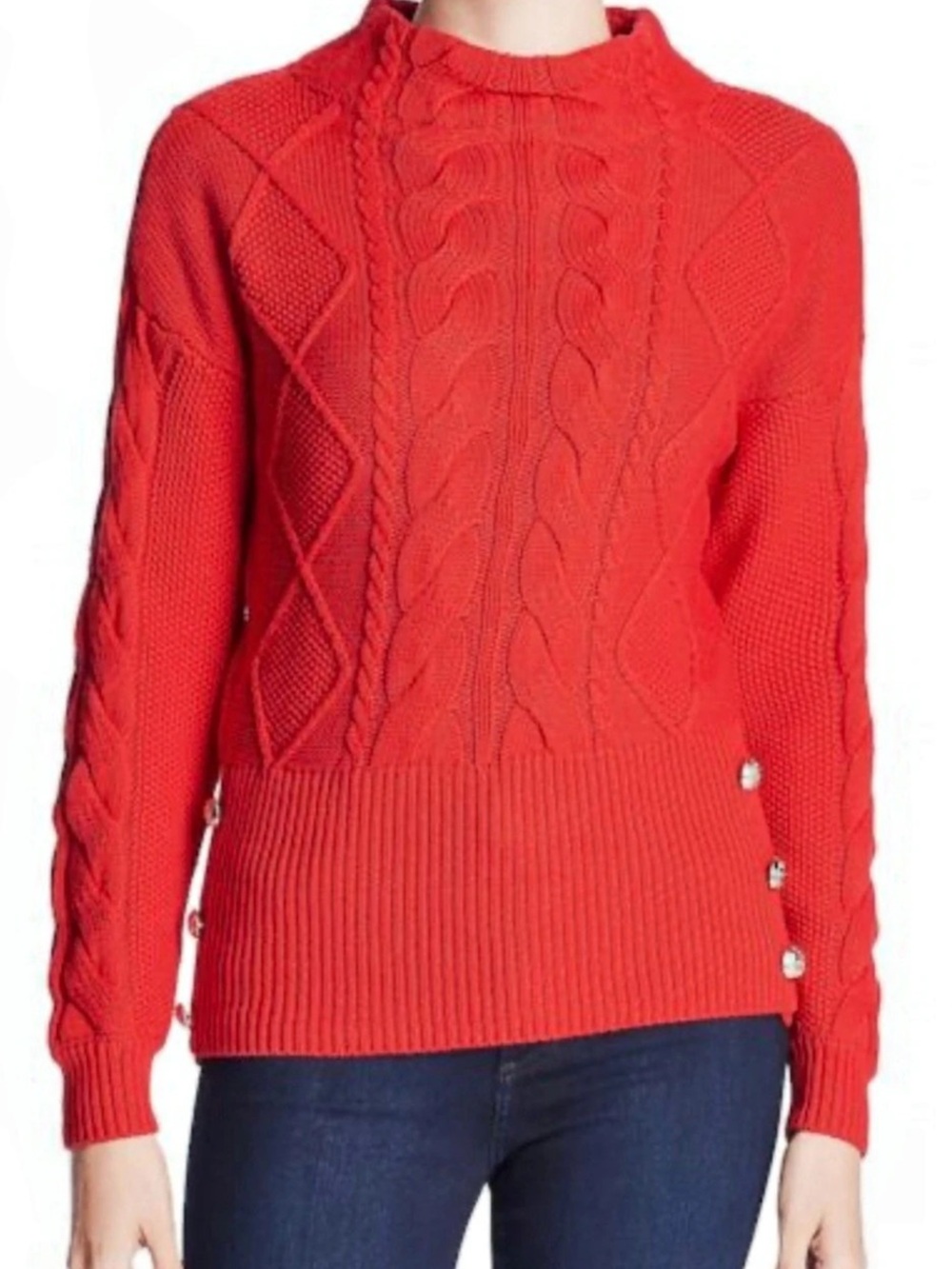 Marled Oliver by culpo Red Cable Knit Mock Neck Sweater